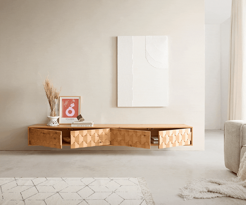 Floating TV Stand Fevo 220cm Oak Wood Natural 4 Doors