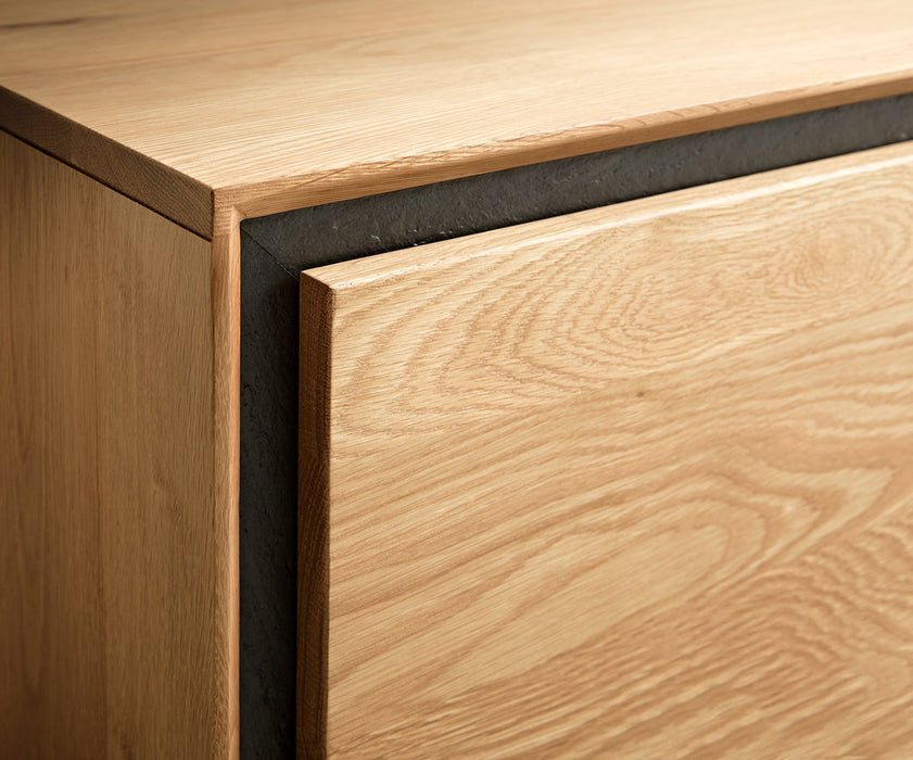 Sideboard Stonegrace Classic 200cm Oak Wood Natural 4 Doors Stone Veneer V-Feet Metal Silver