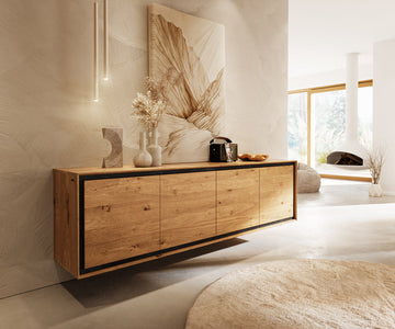 Floating Sideboard Stonegrace Classic 200cm Oak Wood Natural 4 Doors Stone Veneer