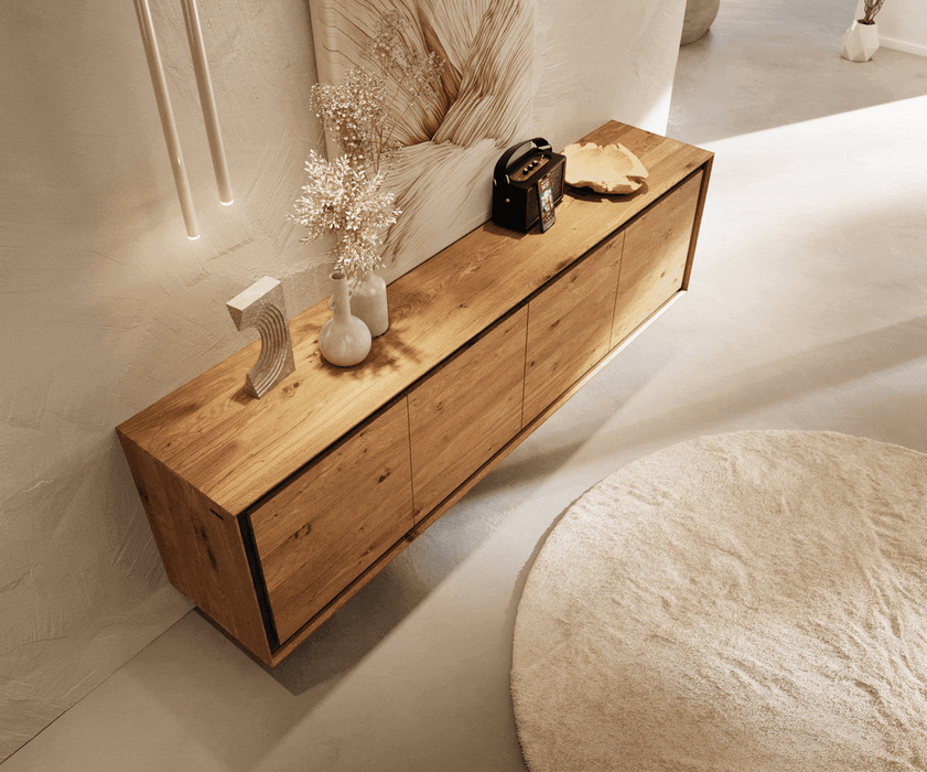 Floating Sideboard Stonegrace Classic 200cm Oak Wood Natural 4 Doors Stone Veneer