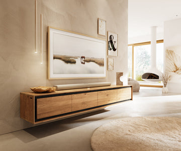 Floating TV Stand Stonegrace Classic 200cm Oak Wood Natural 4 Doors Stone Veneer