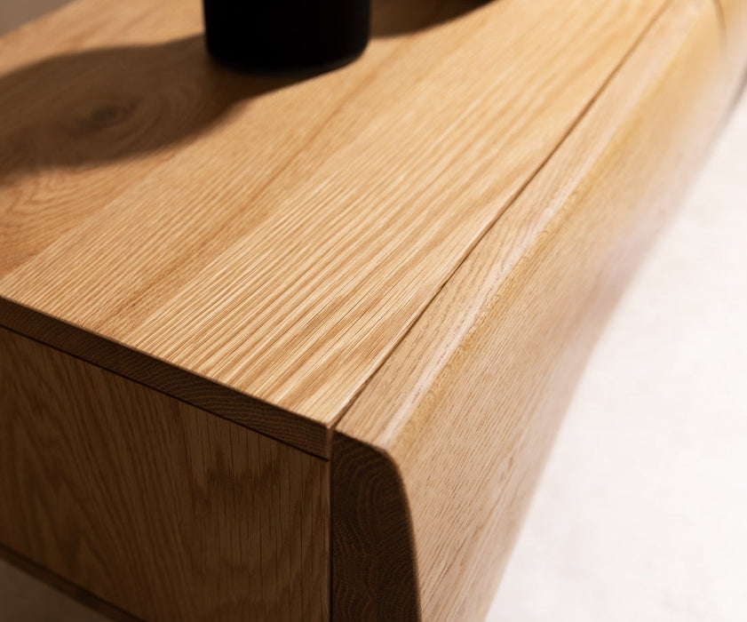 TV Stand New Live-Edge 200cm 4 Doors Oak Wood Natural Square Feet Black