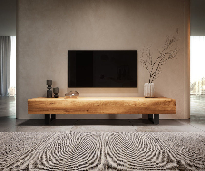 TV Stand New Live-Edge 200cm 4 Doors Oak Wood Natural Square Feet Black