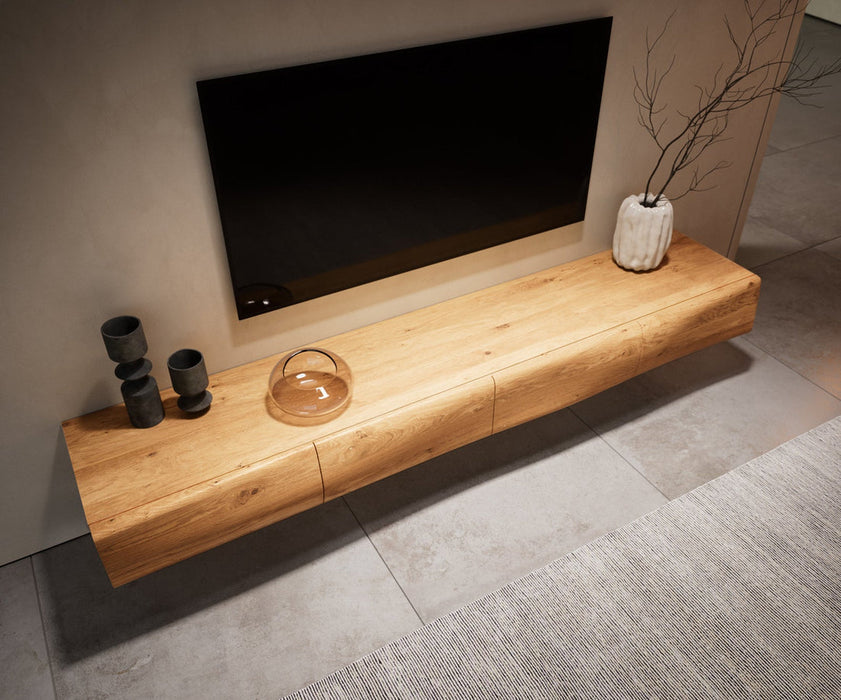 TV Stand New Live-Edge 200cm 4 Doors Oak Wood Natural Square Feet Black
