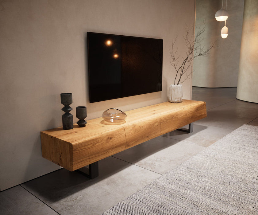 TV Stand New Live-Edge 200cm 4 Doors Oak Wood Natural Square Feet Black