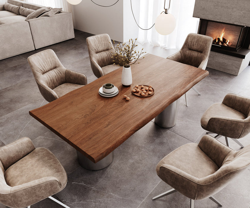 Dining Table Olympus Live-Edge 200x100cm Acacia Wood Brown Three Pillars Frame Steel 55mm Top