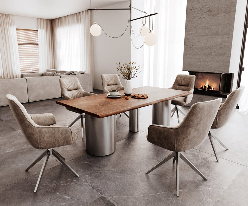 Dining Table Olympus Live-Edge 200x100cm Acacia Wood Brown Three Pillars Frame Steel 35mm Top