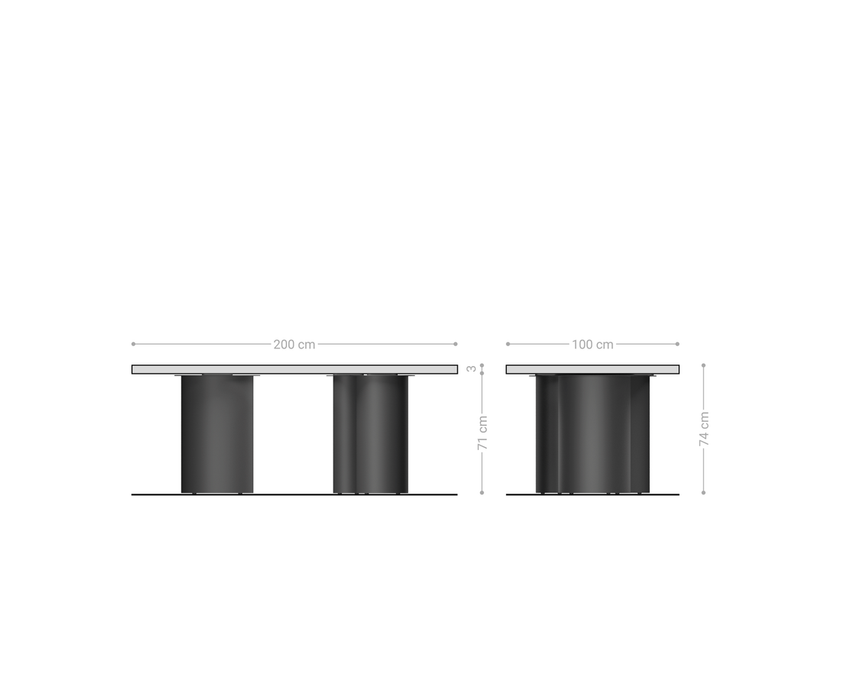 Dining Table Olympus Live-Edge 200x100cm Acacia Wood Brown Three Pillars Frame Steel 35mm Top
