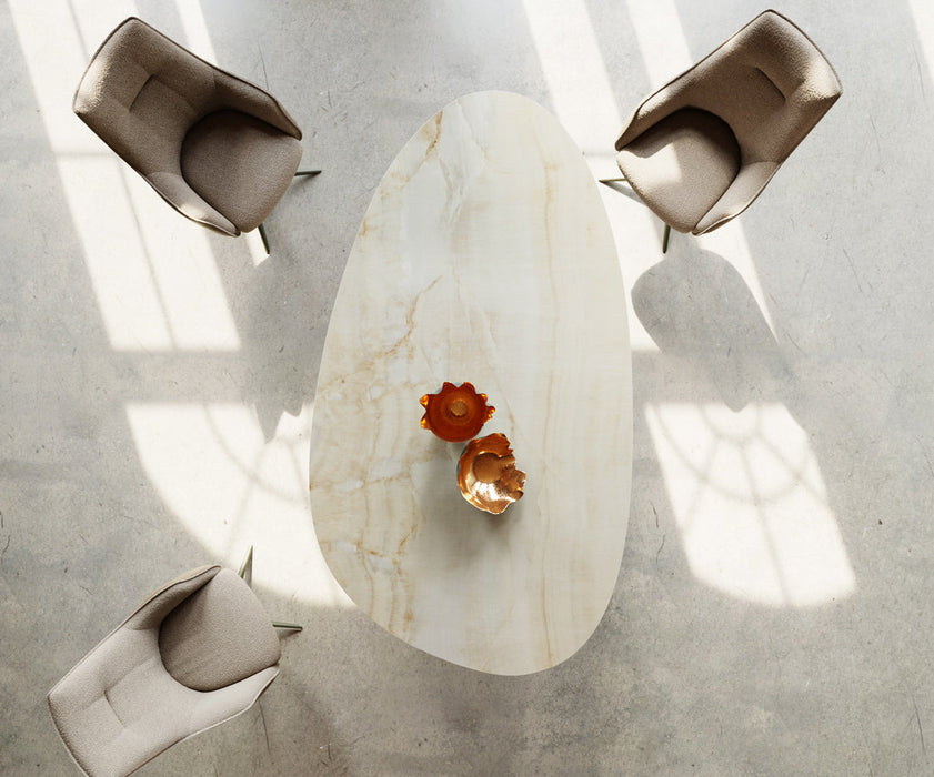 Dining Table Aurora Oval 220cm Ceramic Onice Oro Beige W-Frame Titanium