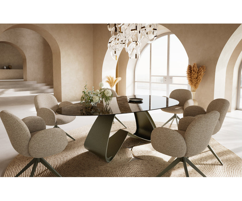 Dining Table Aurora Oval 220x120cm Ceramic Emperador Extra Lucidato Dark Brown W-Frame Titanium