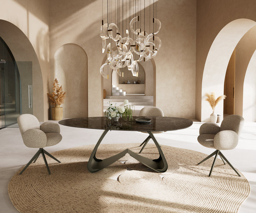 Dining Table Aurora Oval 220x120cm Ceramic Emperador Extra Lucidato Dark Brown W-Frame Titanium