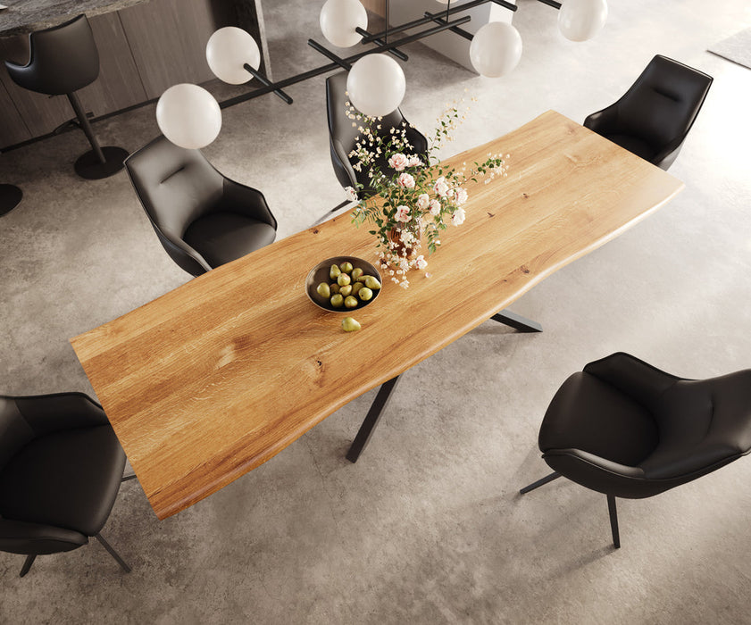 Dining Table Olympus Live-Edge 300x100cm Oak Wood Natural Cross Frame Black