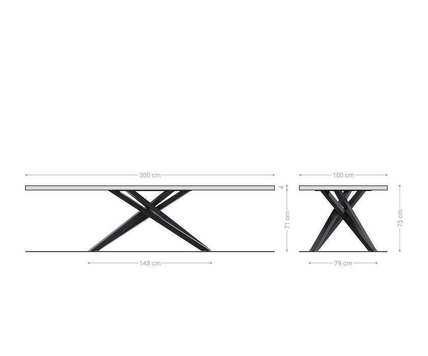 Dining Table Olympus Live-Edge 300x100cm Oak Wood Natural Cross Frame Steel