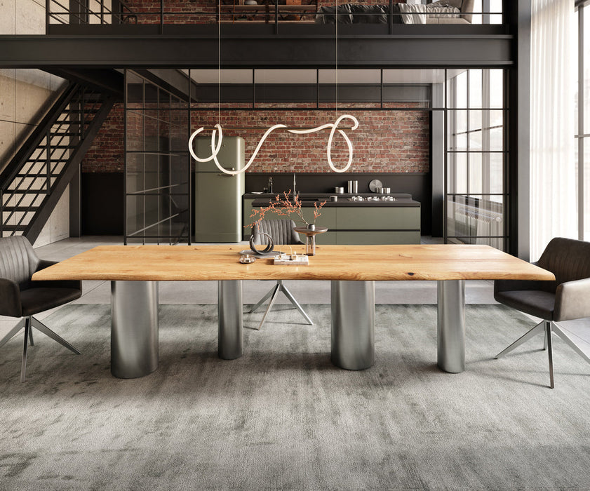 Dining Table Olympus Live-Edge 300x100cm Oak Wood Natural Four Pillars Frame Steel