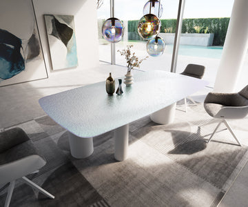 Dining Table Pearl 240x120cm Glass Three Pillars Frame White
