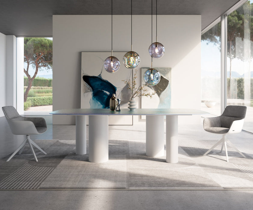 Dining Table Pearl 240x120cm Glass Four Pillars Frame White