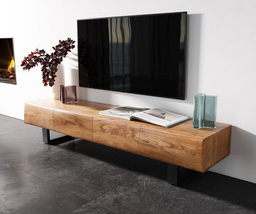 TV Stand New Live-Edge 175cm 4 Doors Acacia Wood Natural Square Feet Black