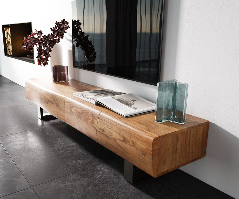 TV Stand New Live-Edge 175cm 4 Doors Acacia Wood Natural Square Feet Silver
