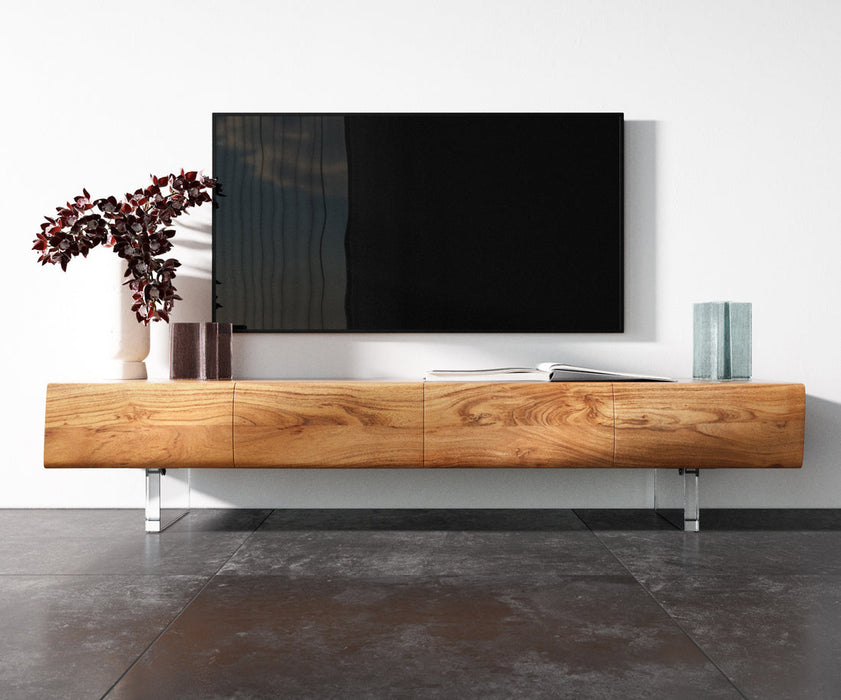 TV Stand New Live-Edge 175cm 4 Doors Acacia Wood Natural Acryl Feet