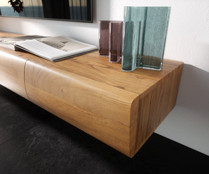 TV Stand New Live-Edge 175cm 4 Doors Acacia Wood Natural Acryl Feet