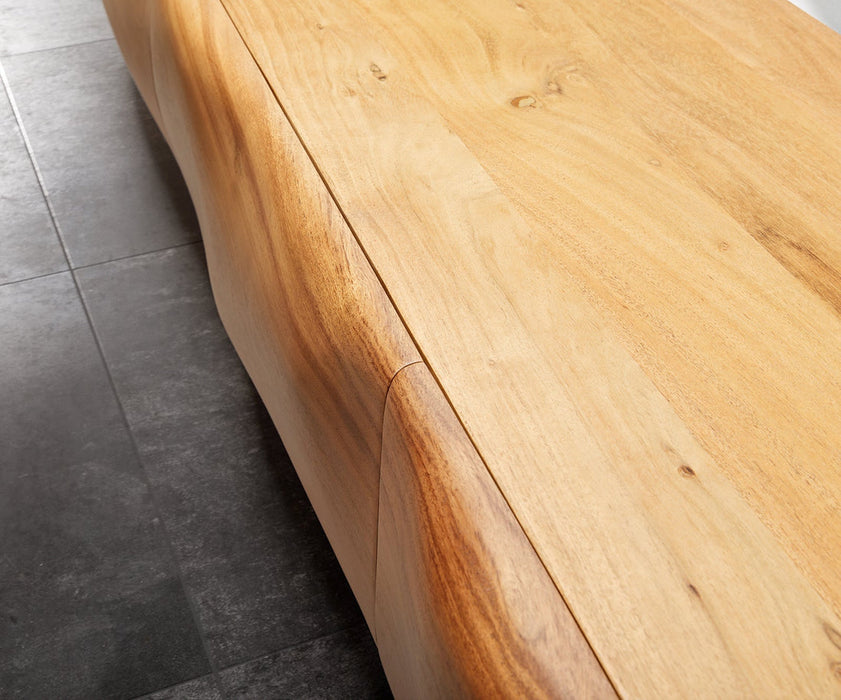 TV Stand New Live-Edge 200cm 4 Doors Acacia Wood Natural Narrow Feet Black