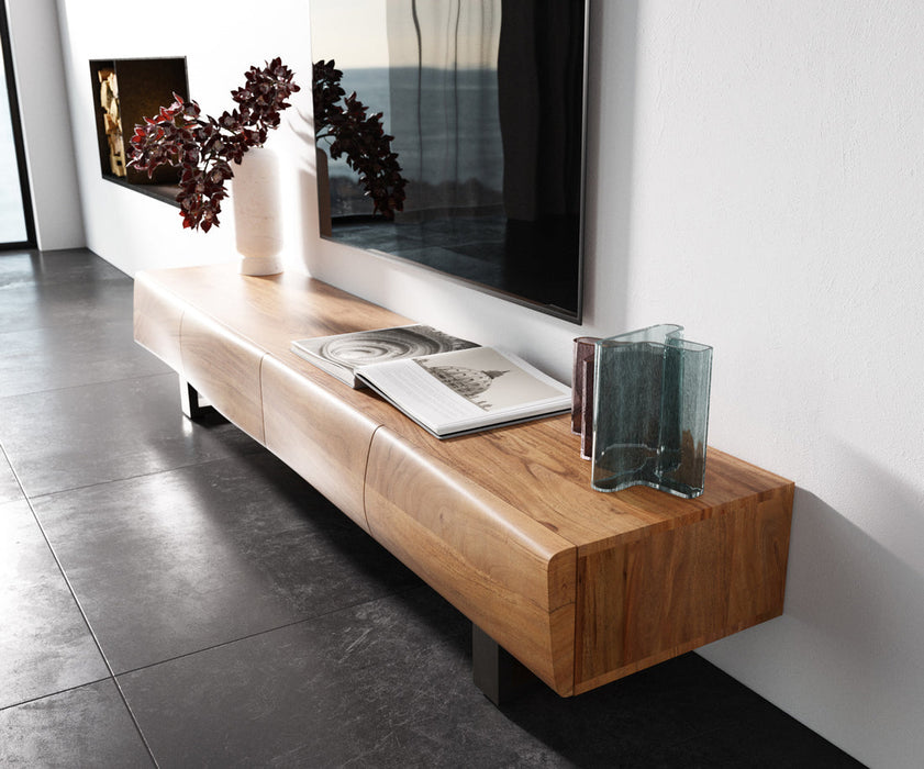 TV Stand New Live-Edge 200cm 4 Doors Acacia Wood Natural Square Feet Silver