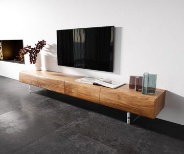 TV Stand New Live-Edge 240cm 4 Drawers Acacia Wood Natural Acryl Feet