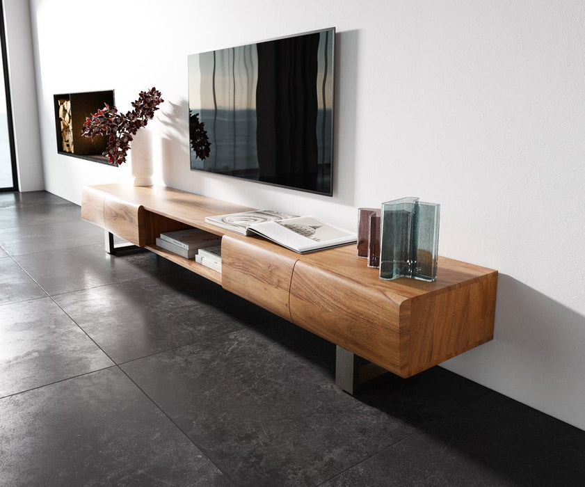 TV Stand New Live-Edge 240cm 4 Doors 1 Compartment Acacia Wood Natural Square Feet Silver