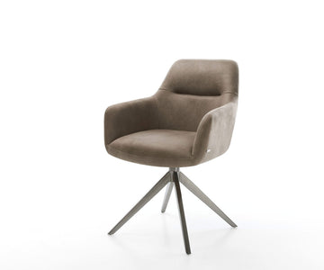Dining Chair Pejo Microfiber Taupe Vintage Cross Base 360° Swivel With Rocking Function Graphite Pocket Springs