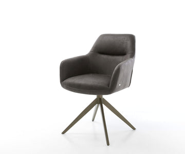 Dining Chair Pejo Microfiber Anthracite Vintage Cross Base 360° Swivel With Rocking Function Titanium Pocket Springs