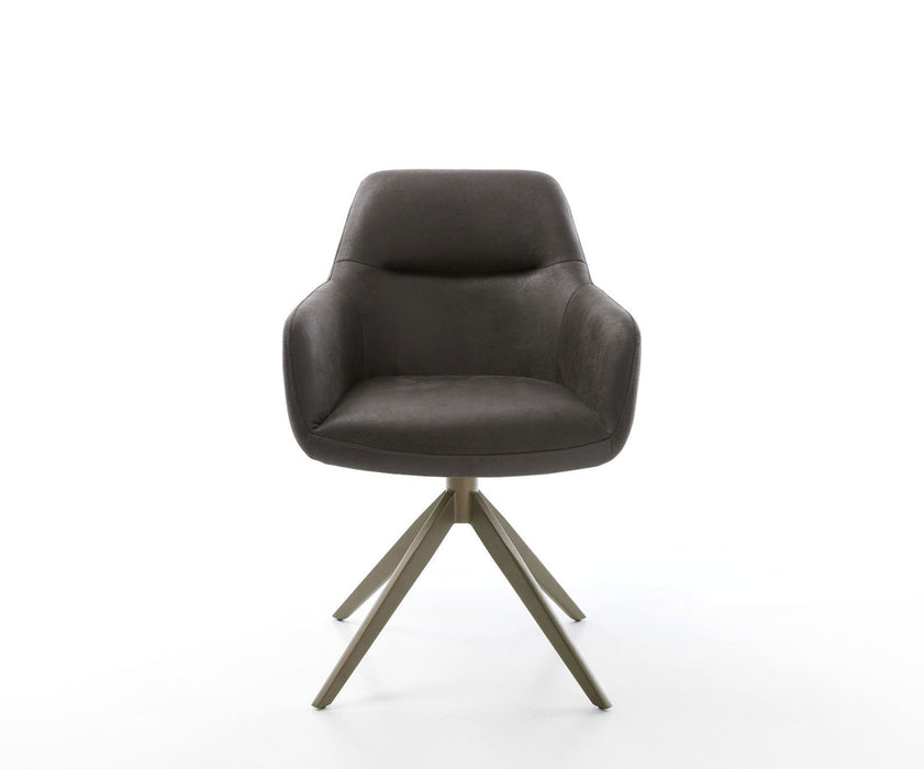 Dining Chair Pejo Microfiber Anthracite Vintage Cross Base 360° Swivel With Rocking Function Titanium Pocket Springs
