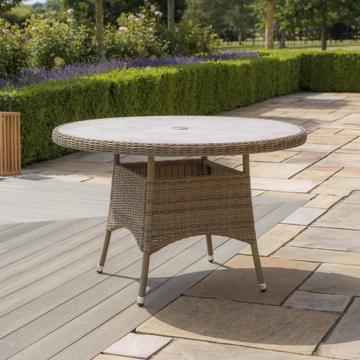 Winchester 4 Seat Round Rattan Dining Table - Ceramic Glass (Table Only)