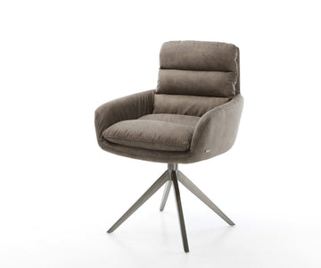 Dining Chair Abelia Microfiber Taupe Vintage Cross Base 360° Swivel With Rocking Function Graphite
