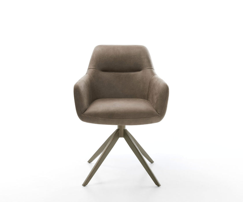 Dining Chair Pejo Microfiber Taupe Vintage Cross Base 360° Swivel Titanium Pocket Springs