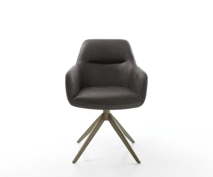 Dining Chair Pejo Microfiber Anthracite Vintage Cross Base 360° Swivel Titanium Pocket Springs