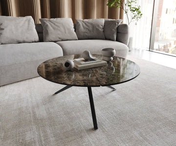 Coffee Table Delron 90x90cm Ceramic Emperador Extra Lucidato Brown Metal Frame Black
