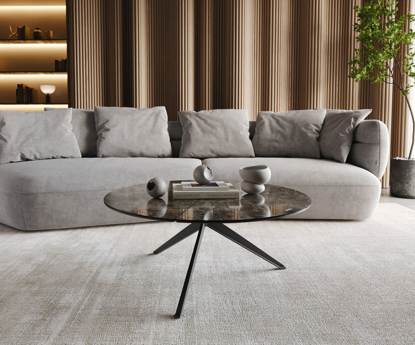 Coffee Table Delron 90x90cm Ceramic Emperador Extra Lucidato Brown Metal Frame Black