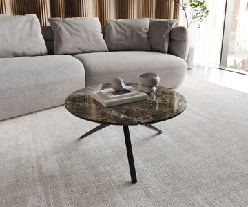 Coffee Table Delron 70x70cm Ceramic Emperador Extra Lucidato Brown Metal Frame Black
