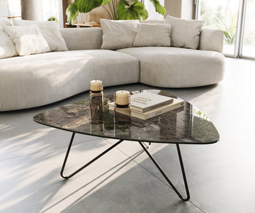 Coffee Table Ekrem 88x85cm Ceramic Emperador Extra Lucidato Brown Haripin Frame Metal Black