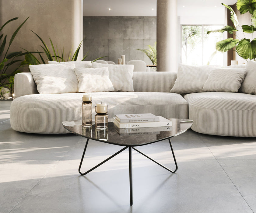 Coffee Table Ekrem 88x85cm Ceramic Emperador Extra Lucidato Brown Haripin Frame Metal Black