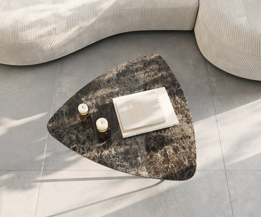 Coffee Table Ekrem 88x85cm Ceramic Emperador Extra Lucidato Brown Haripin Frame Metal Black