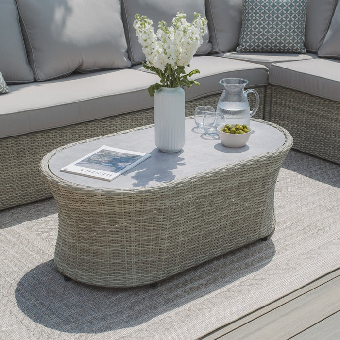 Oxford Oval Rattan Coffee Table - Ceramic Glass (Table Only)