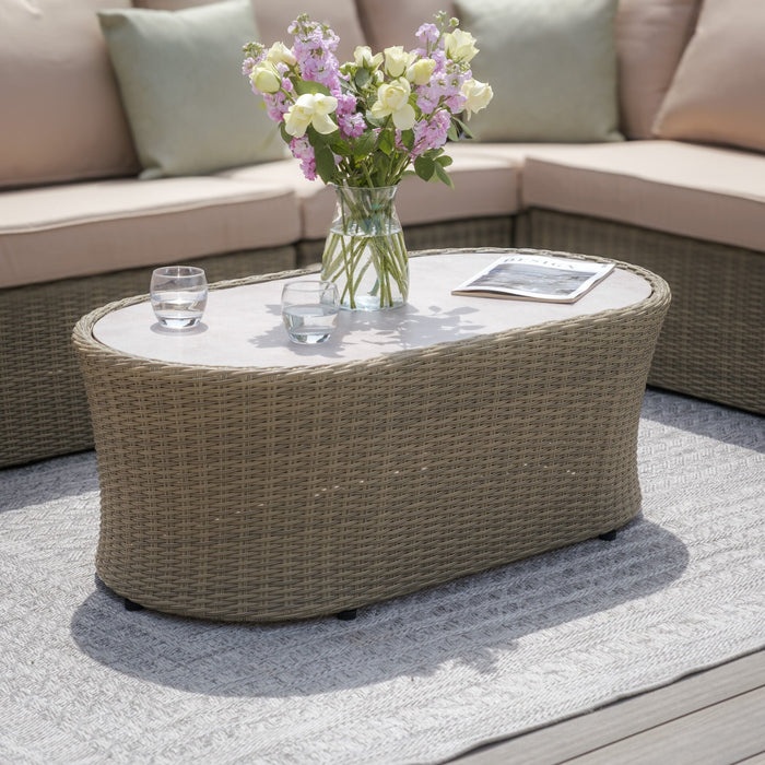 Winchester Oval Rattan Coffee Table - Ceramic Glass (Table Only)