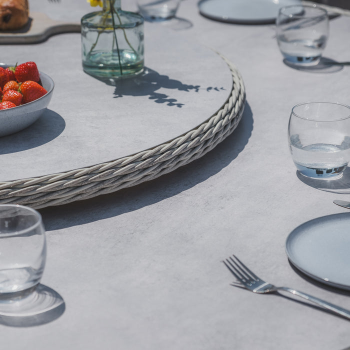 Oxford 8 Seat Round Dining Set with Heritage Dining Chairs & Woven Lazy Susan - Ceramic Glass