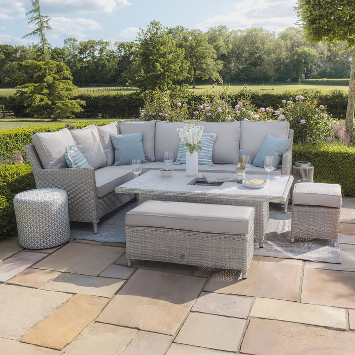 Oxford Rattan Corner Dining Set with Ice Bucket & Rising Table - Ceramic Glass