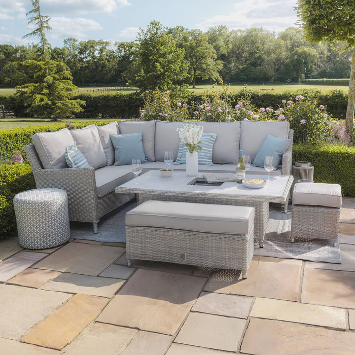 Oxford Rattan Corner Dining Set with Ice Bucket & Rising Table - Ceramic Glass