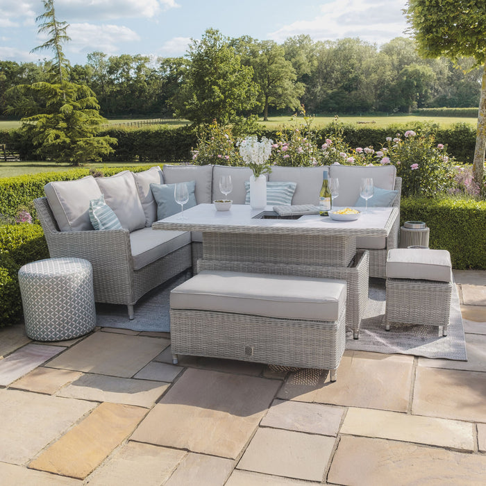 Oxford Rattan Corner Dining Set with Ice Bucket & Rising Table - Ceramic Glass