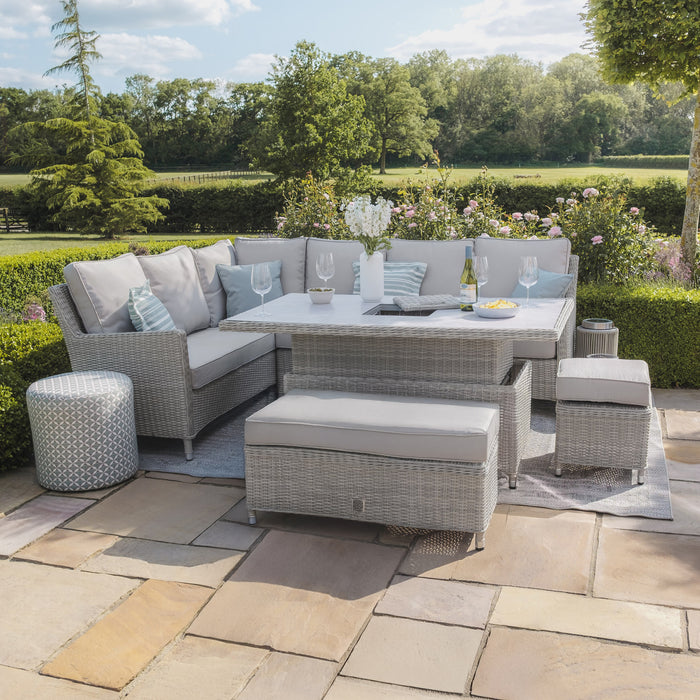 Oxford Rattan Corner Dining Set with Ice Bucket & Rising Table - Ceramic Glass