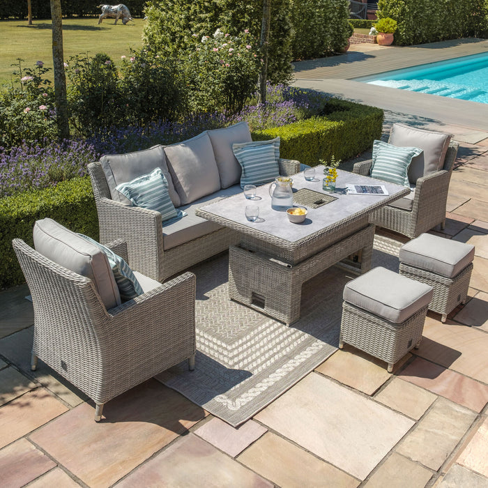 Oxford Sofa Rattan Dining Set with Ice Bucket & Rising Table - Ceramic Glass
