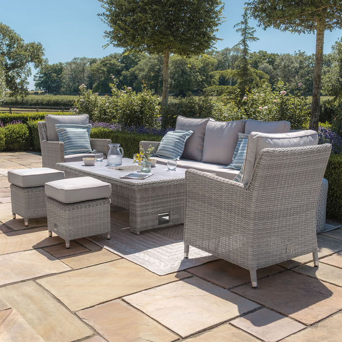 Oxford Sofa Rattan Dining Set with Ice Bucket & Rising Table - Ceramic Glass